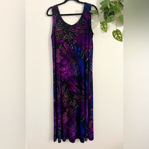 Unique Vintage Vibrant Purple and Blue Floral Maxi Dress